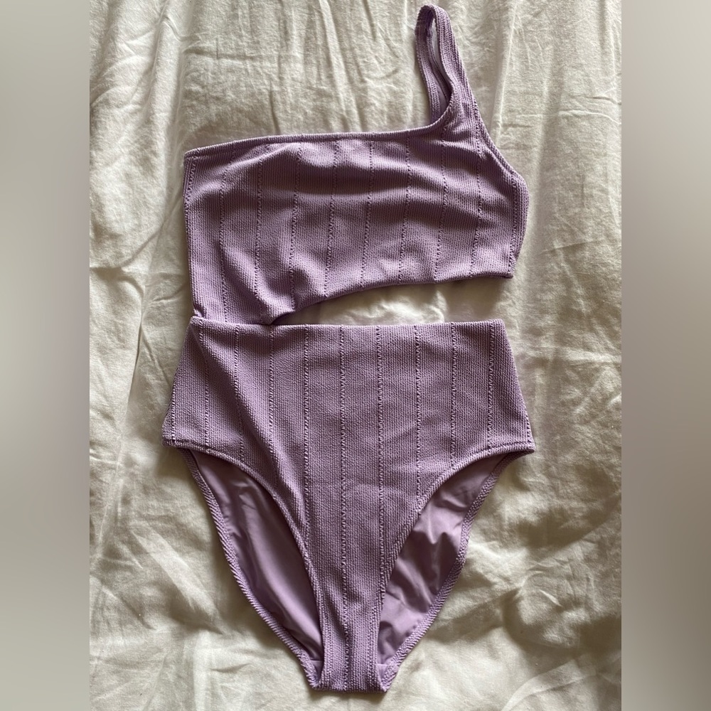 light purple crinkle textured cutout one piece